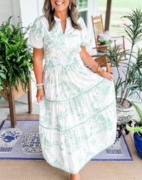 Florence | Boho Midi Dress A-Line Puff Sleeve