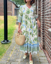 Nova | Boho Midi Dress Floral V-Neck