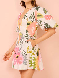 Michelle | Floral Mini Dress Puff Sleeve