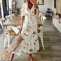 Monica | Floral Maxi Dress V-Neck Elbow-Length Sleeve