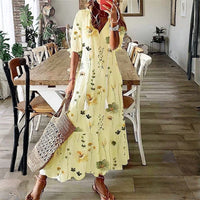 Monica | Floral Maxi Dress V-Neck Elbow-Length Sleeve