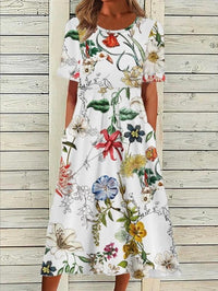Leah | Short Sleeve Floral Midi Dress with Pockets