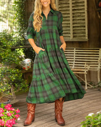 Kennedy | Wedding Guest Midi Dress Plaid A-Line
