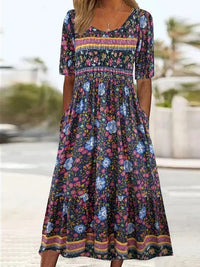 Susanna | Boho Midi Dress Square Neck