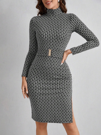 Sandra | Office Midi Dress Bodycon Mock Neck