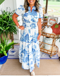 Florence | Boho Midi Dress A-Line Puff Sleeve
