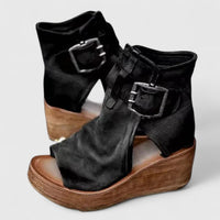 Women's Wedge Sandals | Buckle Strap Peep Toe
