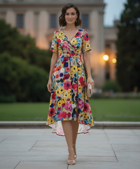 Arielle | Wrap Midi Dress V-Neck Short Sleeve