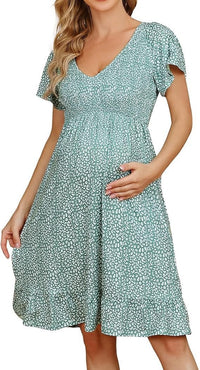 Linda | Maternity Dress Floral Flutter Sleeve