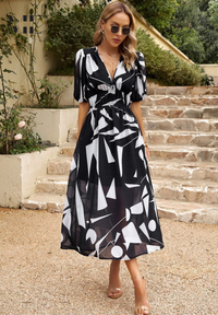 Alyssa | Wedding Guest Midi Dress Puff Sleeve