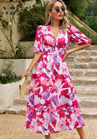 Alyssa | Wedding Guest Midi Dress Puff Sleeve