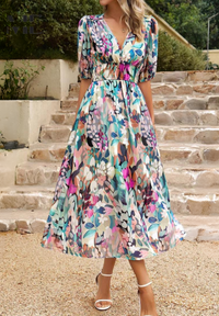 Alyssa | Wedding Guest Midi Dress Puff Sleeve