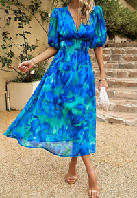 Alyssa | Wedding Guest Midi Dress Puff Sleeve