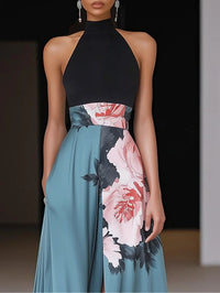 Kira | Floral Wedding Guest Maxi Dress Halter