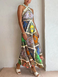 Maddie | Halter Maxi Dress Open Back Scarf Print