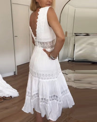 Therese | Boho Midi Dress Lace V-Neck