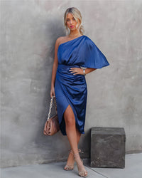Melody | Cocktail Midi Dress One-Shoulder Wrap