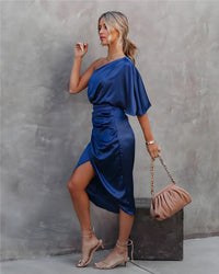 Melody | Cocktail Midi Dress One-Shoulder Wrap