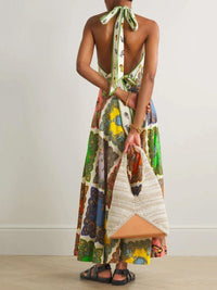 Maddie | Halter Maxi Dress Open Back Scarf Print