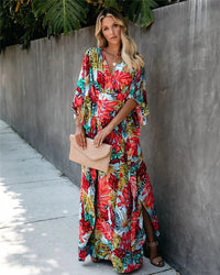 Aaliyah | Boho Maxi Sundress Tropical V-Neck