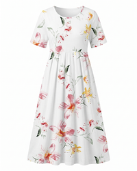 Leah | Short Sleeve Floral Midi Dress with Pockets