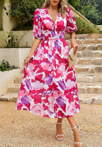 Rosalie | Wedding Guest Midi Dress Floral V-Neck