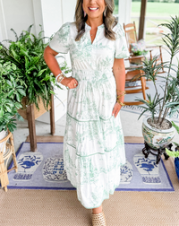 Florence | Boho Midi Dress A-Line Puff Sleeve
