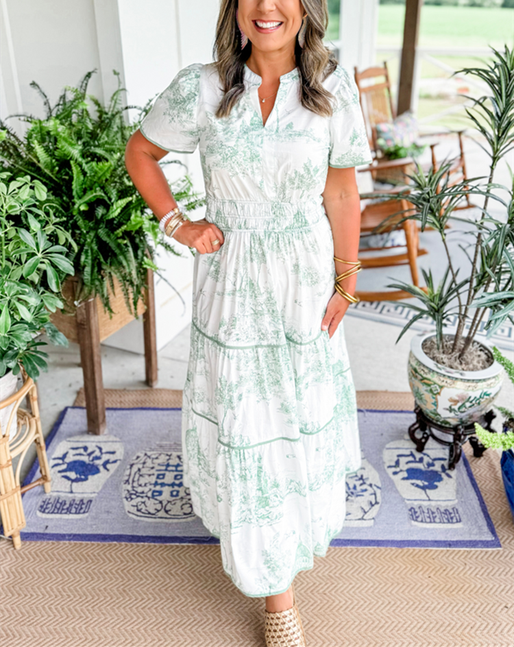 Florence | Boho Midi Dress A-Line Puff Sleeve