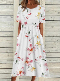 Leah | Short Sleeve Floral Midi Dress with Pockets