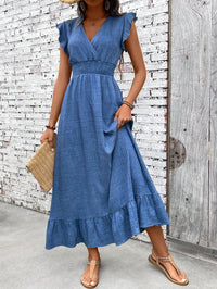 Taylor | Boho Midi Sundress V-Neck Smocked