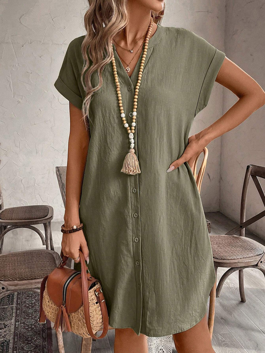 Madison | Wedding Guest Mini Dress Short Sleeve Button-Front