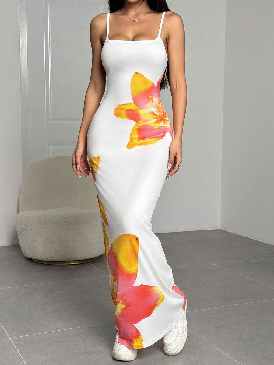 Madeline | Backless Maxi Dress Floral Spaghetti Strap