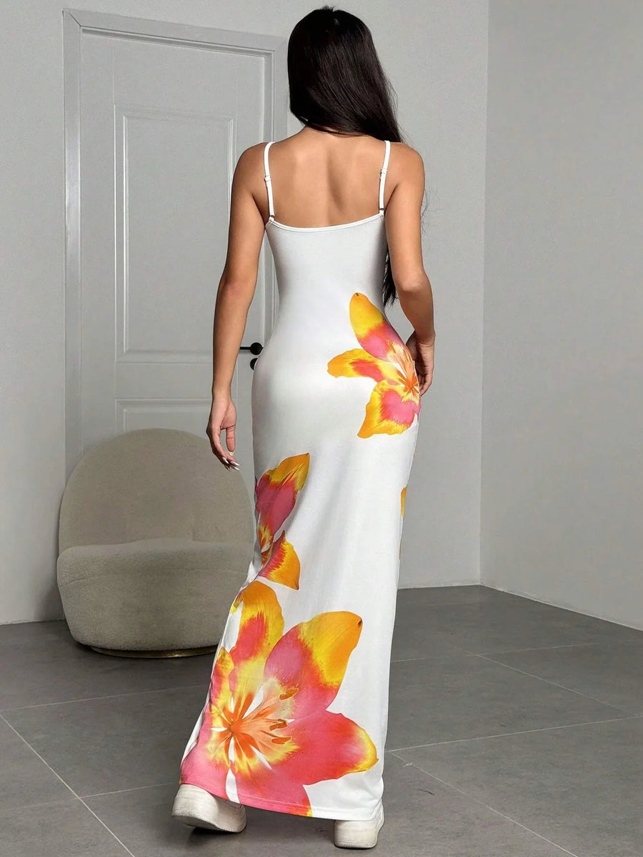 Madeline | Backless Maxi Dress Floral Spaghetti Strap