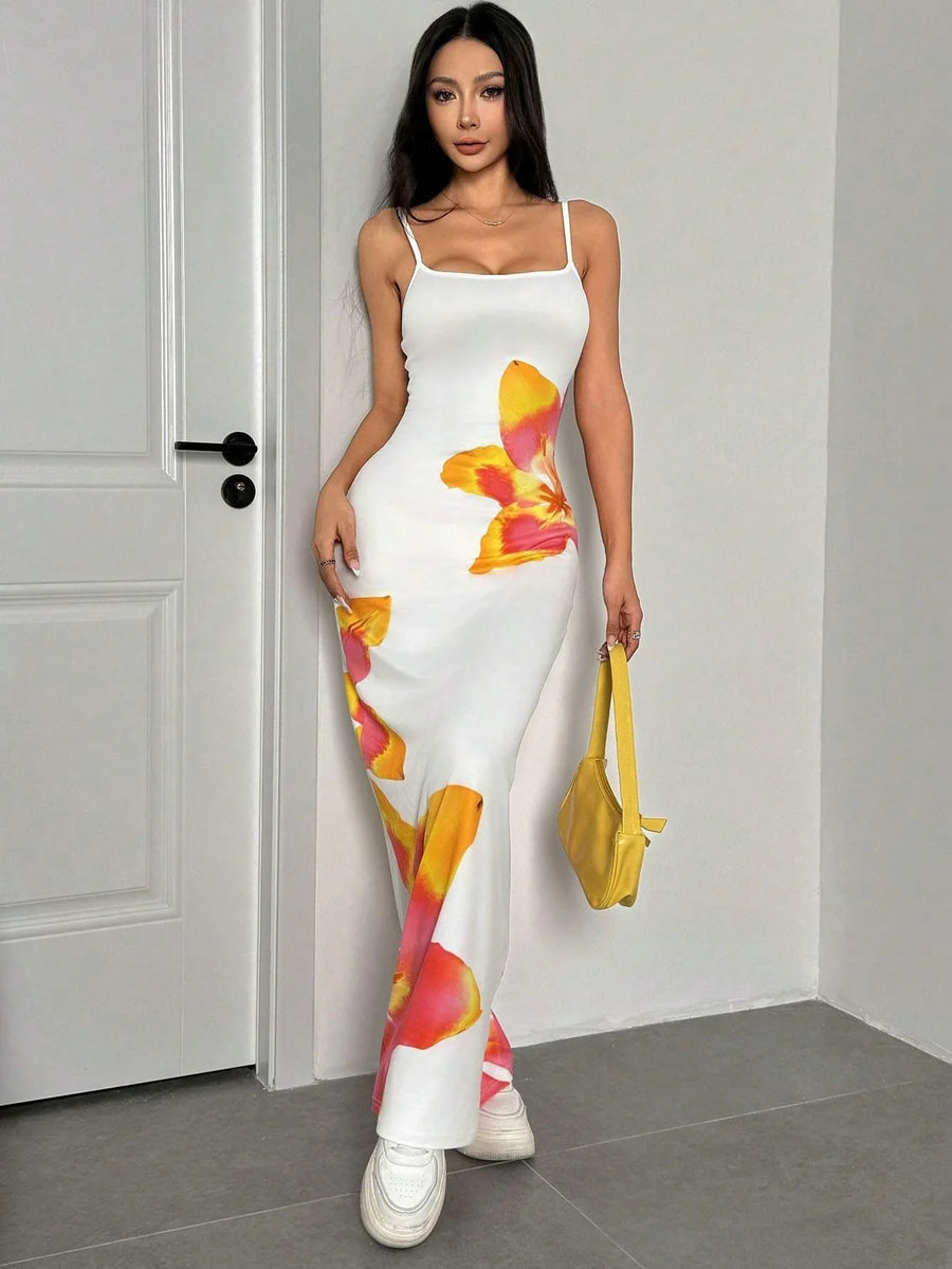Madeline | Backless Maxi Dress Floral Spaghetti Strap