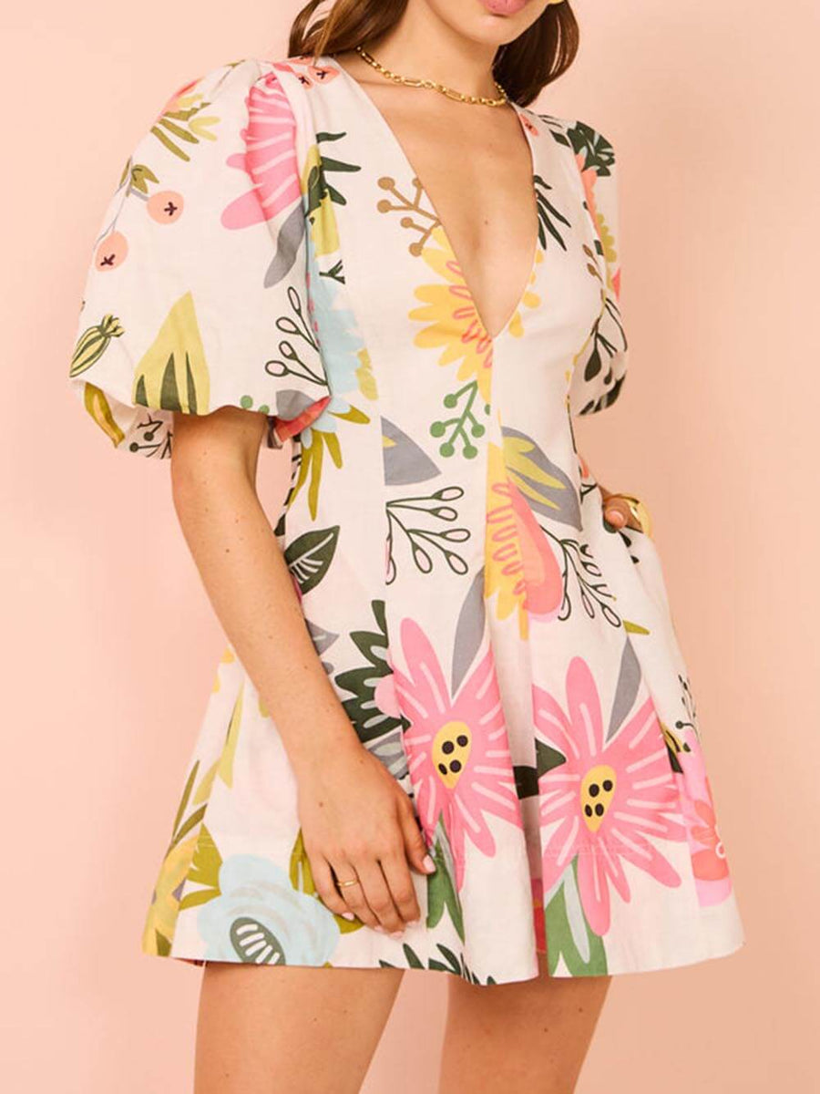 Michelle | Floral Mini Dress Puff Sleeve