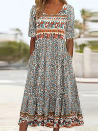 Susanna | Boho Midi Dress Square Neck