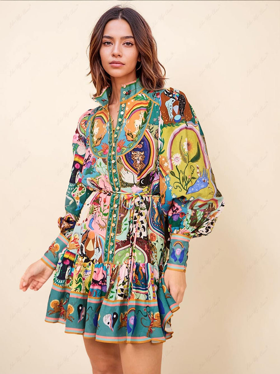 Katherine | Boho Mini Sundress Mock Neck