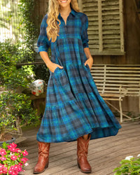 Kennedy | Wedding Guest Midi Dress Plaid A-Line