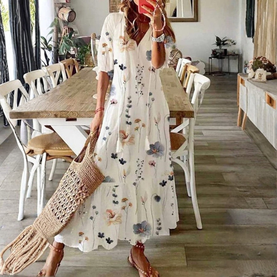 Monica | Floral Maxi Dress V-Neck Elbow-Length Sleeve