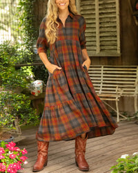 Kennedy | Wedding Guest Midi Dress Plaid A-Line