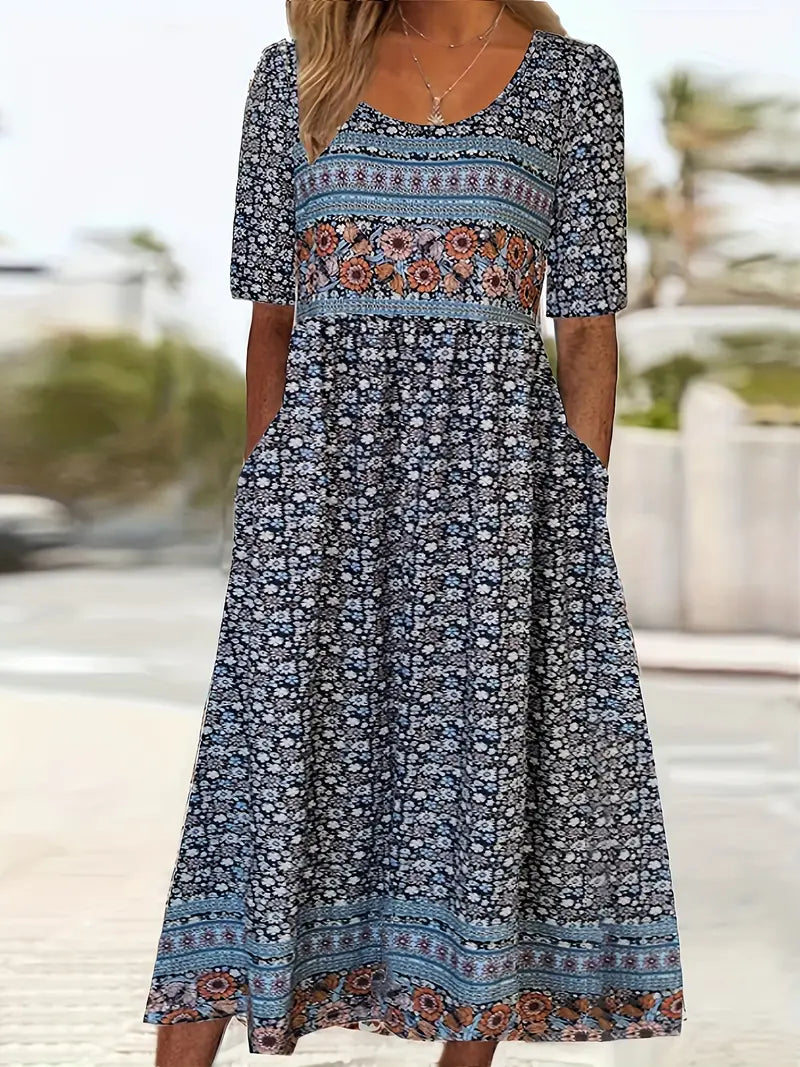 Susanna | Boho Midi Dress Square Neck