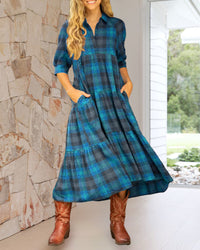 Kennedy | Wedding Guest Midi Dress Plaid A-Line