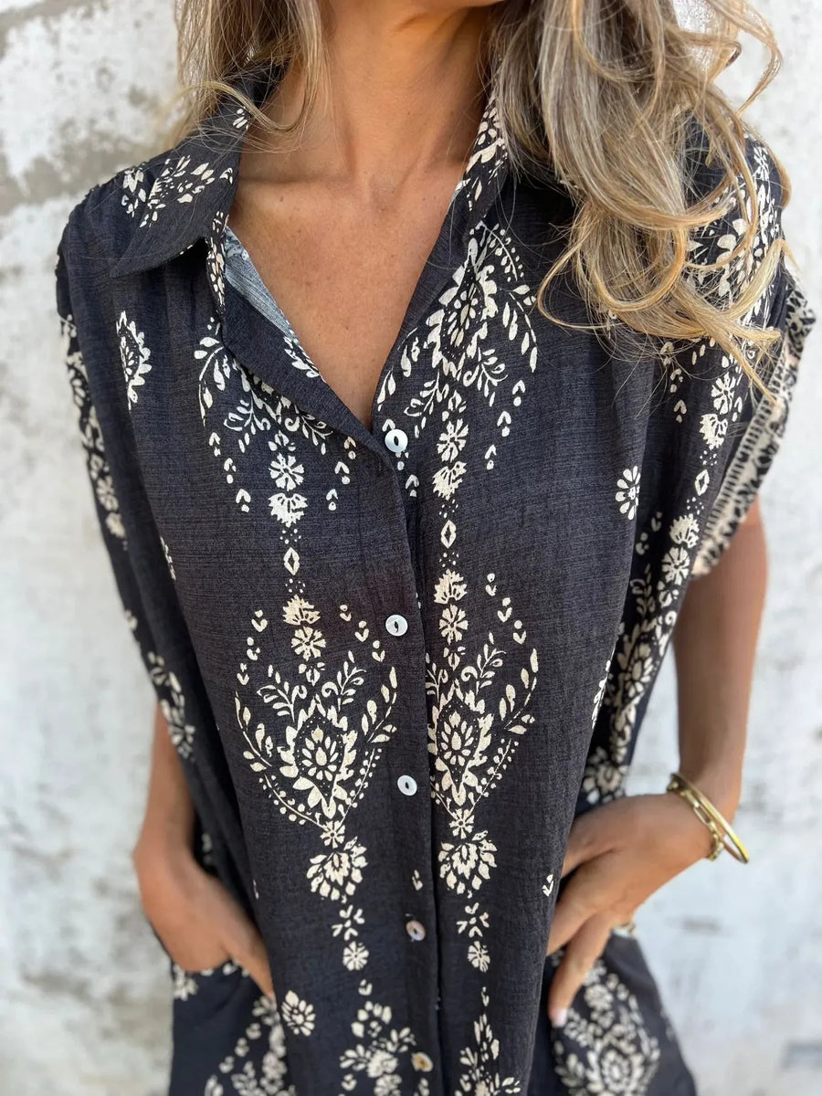 Olive |  Boho Dress Button-Front