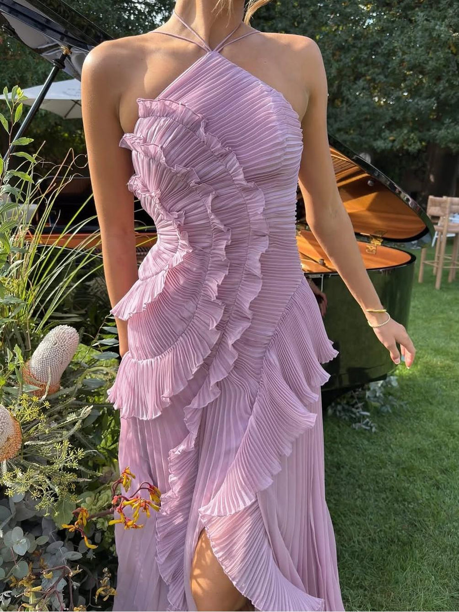 Louisa | Wedding Guest Maxi Dress Halter Pleated