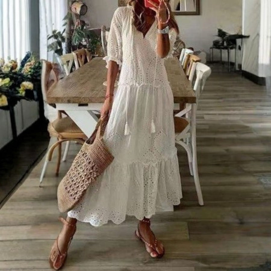 Monica | Floral Maxi Dress V-Neck Elbow-Length Sleeve