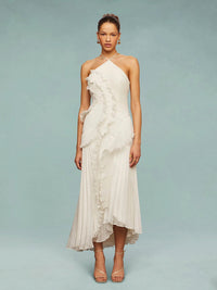 Louisa | Wedding Guest Maxi Dress Halter Pleated