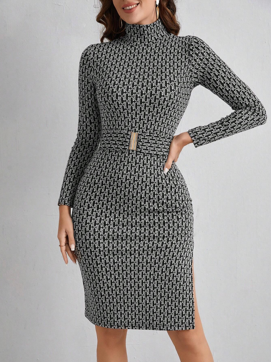 Sandra | Office Midi Dress Bodycon Mock Neck