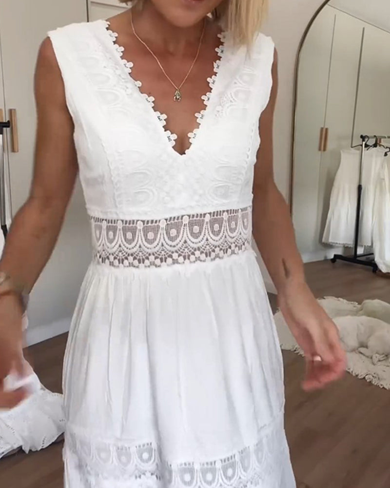 Therese | Boho Midi Dress Lace V-Neck