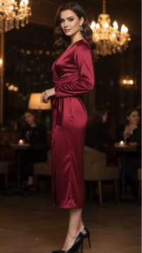 Yvonne | Wrap Midi Dress Long Sleeve