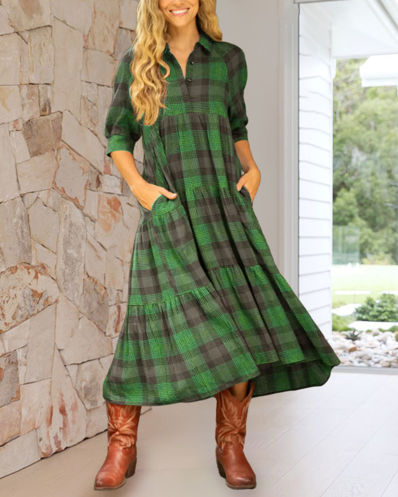 Kennedy | Wedding Guest Midi Dress Plaid A-Line